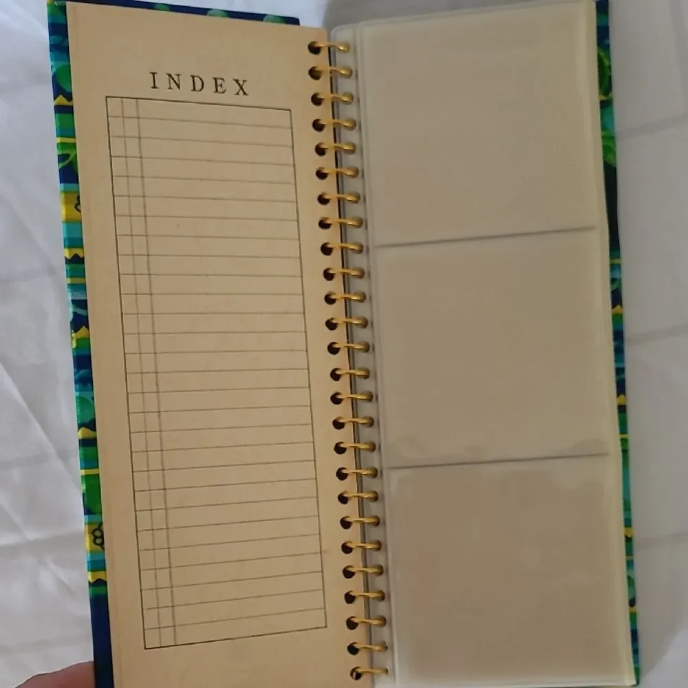 Vintage photo album Green And Blue Stripes 48 3.5x3.5 pictures Hard Cover 70’s
